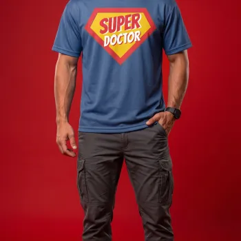 Prooxy SUPER DOCTOR Comic-Style Hero Shield T-Shirt - Blue Technical Mesh