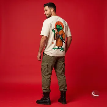 Ronin Frog Japanese Samurai Frog Cream Oversized T-Shirt