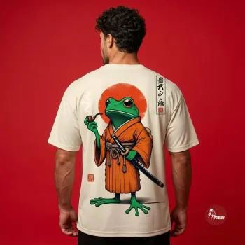 Ronin Frog Japanese Samurai Frog Cream Oversized T-Shirt