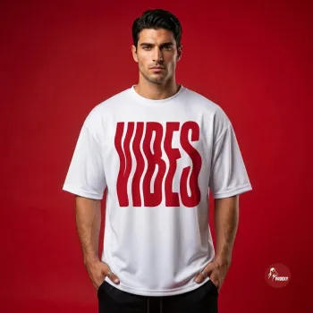 Retro Wavy VIBES Over-Size Streetwear Tee - White & Red