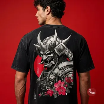 Samurai Cybernetic-Oni Acid Wash Oversized T-Shirt (Black Wash)