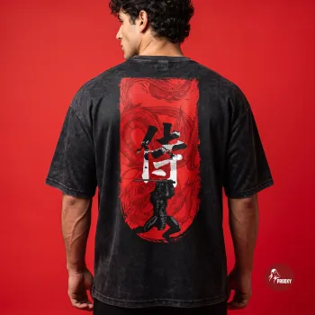 Warrior Within Japanese Samurai Dragon Acid-Wash Mesh Tee