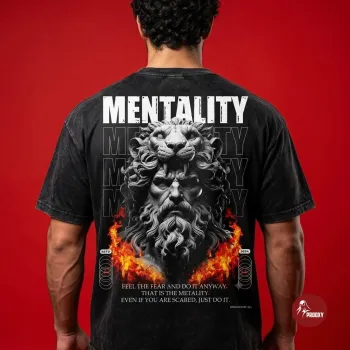"Mentality" Hercules & Nemean Lion Acid-Wash Oversized T-Shirt Gym & Streetwear Graphic Tee