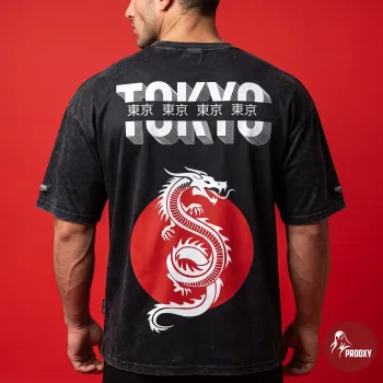 Tokyo Dragon Vintage Acid-Wash Oversized T-Shirt Japanese Streetwear Graphic Tee