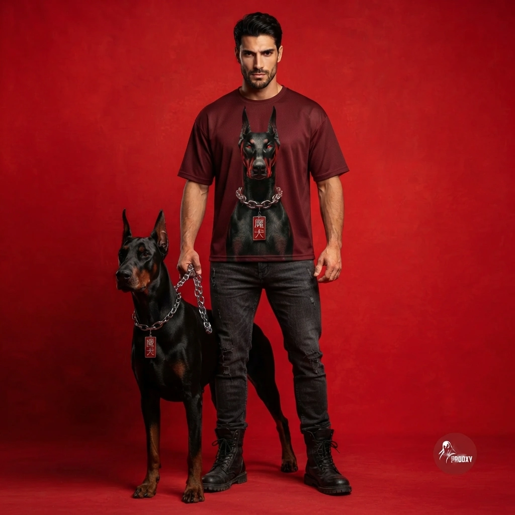 Crimson Doberman Graphic Oversized Men's T-Shirt Bold Streetwear Tee
