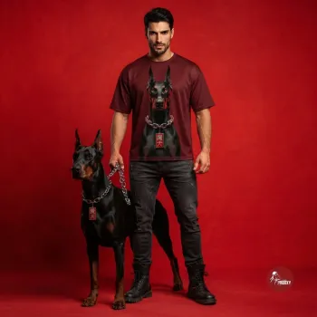 Crimson Doberman Graphic Oversized Men's T-Shirt Bold Streetwear Tee