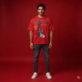 Statue of Liberty Graphic Print Oversized Red T-Shirt for Men