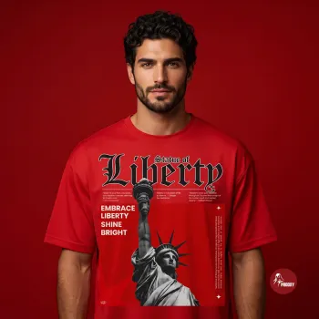 Statue of Liberty Graphic Print Oversized Red T-Shirt for Men