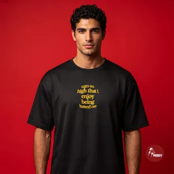 Ego So High Typography Print Oversized Black T-Shirt