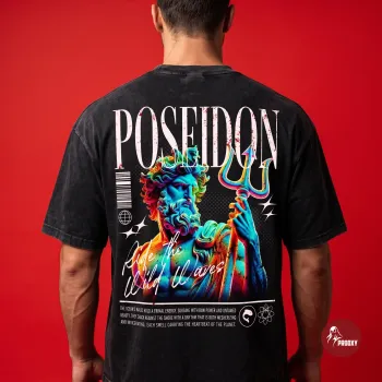 Poseidon Acid Wash Oversized Graphic Printed Men's T-Shirt
