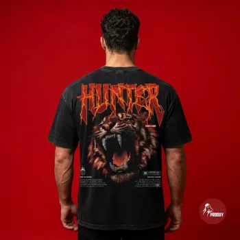 Hunter Acid Wash Oversized Graphic Printed Men's T-Shirt