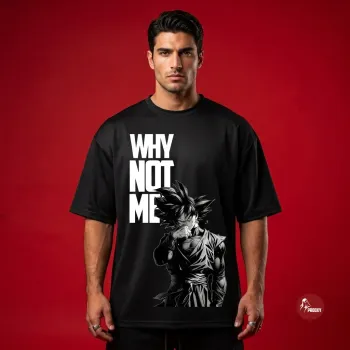 Why Not Me Anime Graphic Black Oversized Men's T-Shirt