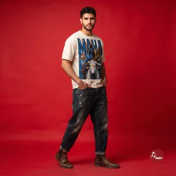 Mahadev Nandi Off-White Graphic Printed Men's T-Shirt