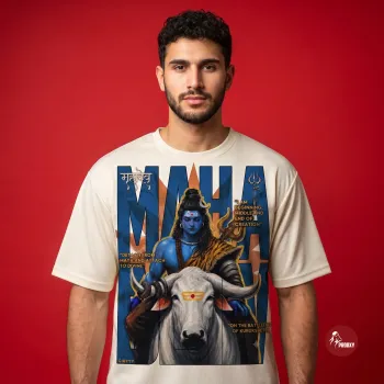 Mahadev Nandi Off-White Graphic Printed Men's T-Shirt