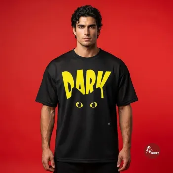 Dark Cat Yellow Graphic Black Oversized Men's T-Shirt