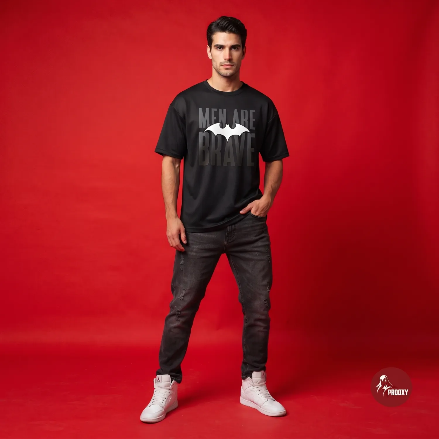 Men Are Brave Bat Logo Black Graphic Printed Men's T-Shirt