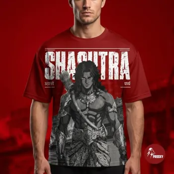 Shastra Epic Warrior Red Athletic Graphic T-Shirt