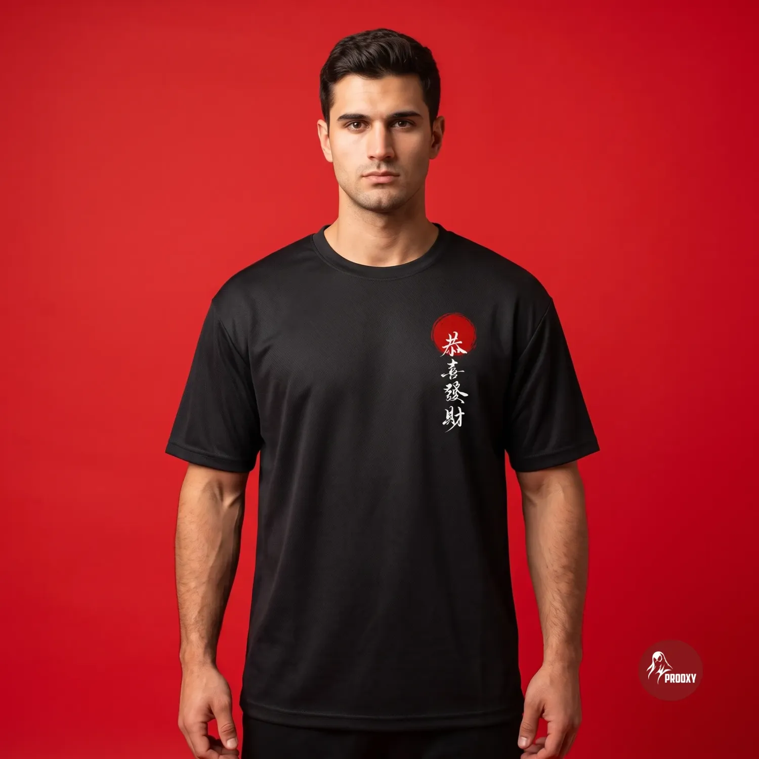 Red Sun Japanese Kanji Black Athletic T-Shirt