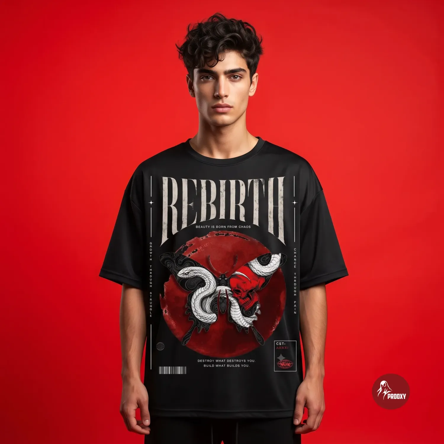 Rebirth Chaos Skull & Serpent Black Graphic Athletic T-Shirt