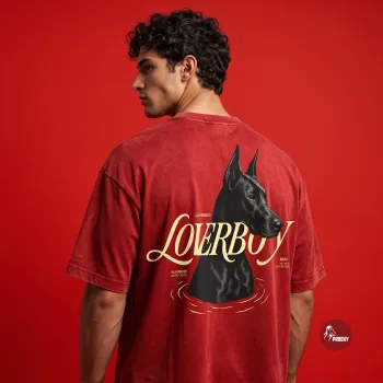 Loverboy Doberman Graphic Acid Washed Oversized Tee in Vintage Red