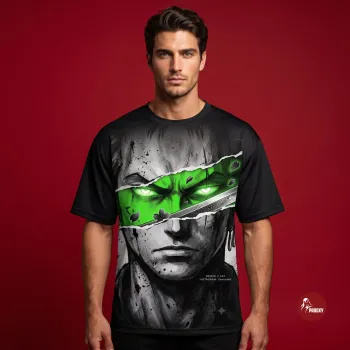 Demon Slash Green Eyes Anime Graphic Black Athletic T-Shirt