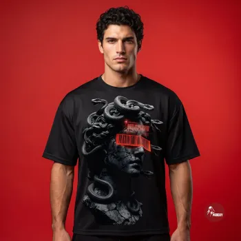 Cyber Medusa Barcode Black Athletic Graphic T-Shirt