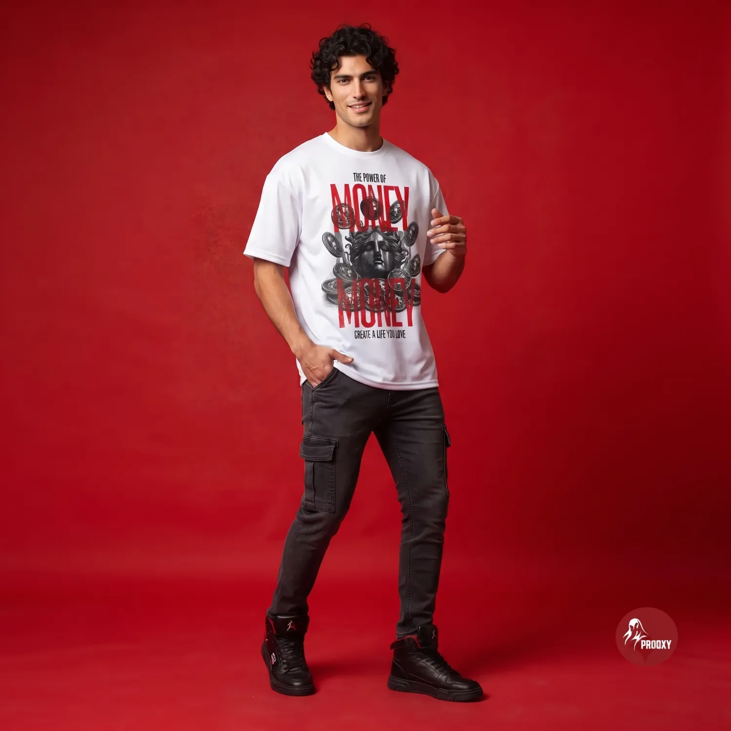 The Power of Money Graphic Printed Oversized White T-Shirt