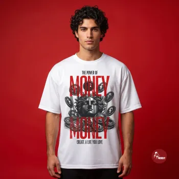 The Power of Money Graphic Printed Oversized White T-Shirt