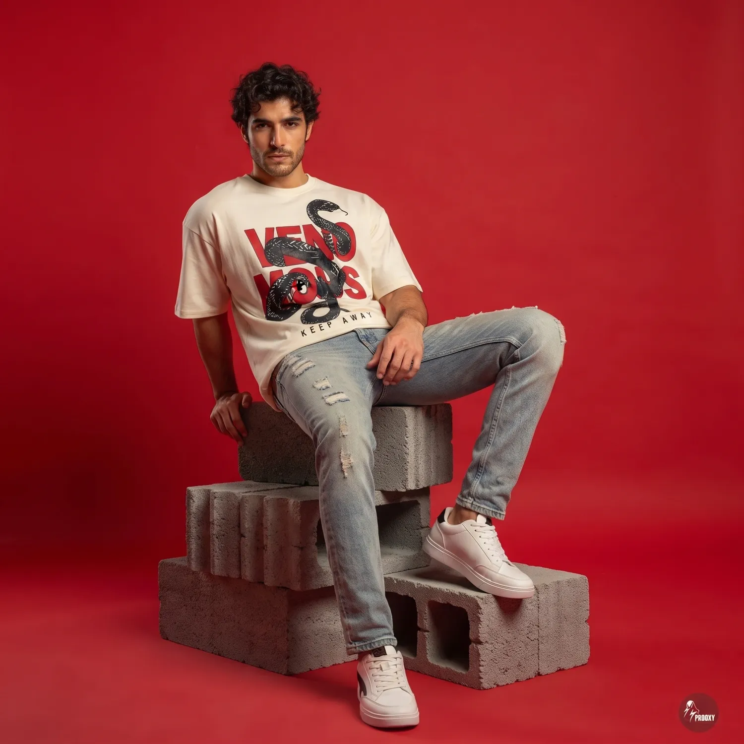 Venomous Keep Away Graphic Printed Oversized Off-White T-Shirt