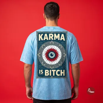 PROOXY "KARMA IS BITCH" All-Seeing Eye Oversized Acid-Wash Tee in Blue