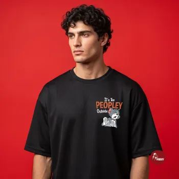 It's Too Peopley Outside Oversized Black T-Shirt with Tom Graphic