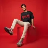 Venomous Friends Oversized Black T-Shirt with Red Graphic Print