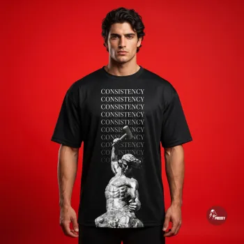 Consistency Is The Key Oversized Black T-Shirt with Sculptural Graphic