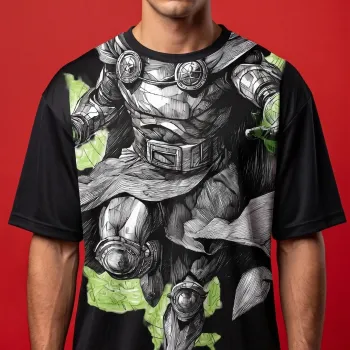 Doctor Doom Comic Art Oversized Black T-Shirt with Green Accents