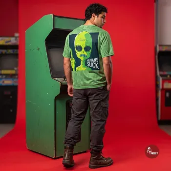 PROOXY "Humans Suck" Mineral-Wash Oversized Alien Graphic T-Shirt