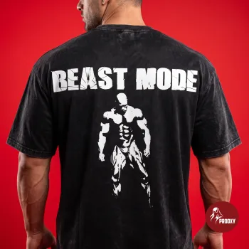 PROOXY "Beast Mode" Acid-Wash Oversized Bodybuilding Graphic T-Shirt