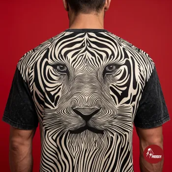 PROOXY "White Tiger" Acid-Wash Oversized Optical Illusion Graphic T-Shirt