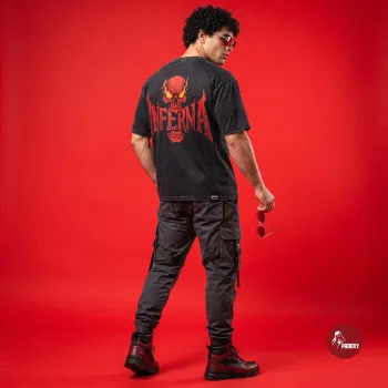 INFERNA "Fiery Skull" Heavyweight Acid-Wash Oversized T-Shirt