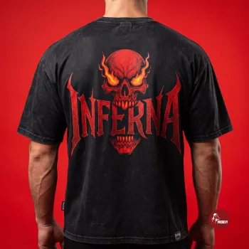 INFERNA "Fiery Skull" Heavyweight Acid-Wash Oversized T-Shirt