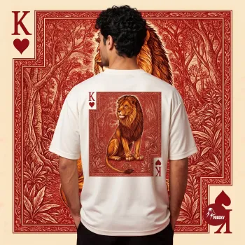KING OF HEARTS – Lion Throne Oversized Men's T-Shirt (Off-White/Red)