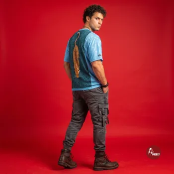 Leopard Vortex Mesh Streetwear T-Shirt – Blue Clouds Acid-Wash