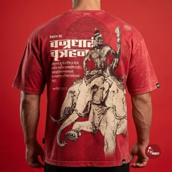 PROOXY "Devraj Indra" Acid-Wash Oversized Mythological Graphic T-Shirt