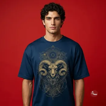 Aries Celestial Deep Navy Oversized Sacred Geometry Graphic T-Shirt