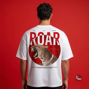 ROAR Oversized White Mesh Graphic Streetwear T-Shirt