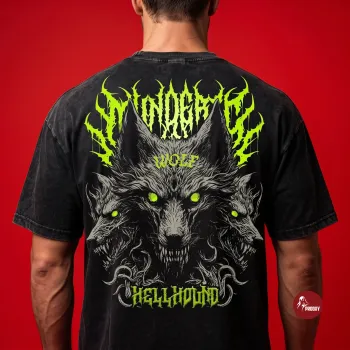 Hellhound Acid-Wash Oversized Heavy Metal Graphic T-Shirt