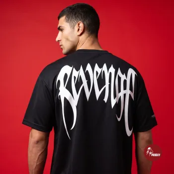 PROOXY "Revenge" Black Oversized Mesh Tee with White Calligraphy
