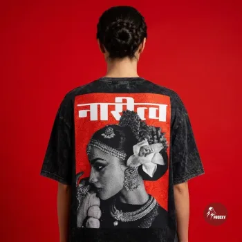 NARI Indian Goddess Halftone Print Oversized Tee Charcoal Acid Wash