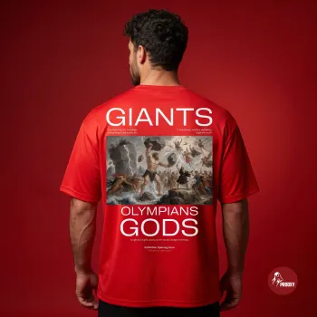 Giants & Olympian Gods Renaissance Battle Graphic oversized Red T-Shirt