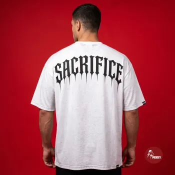 Sacrifice oversized White Tech-Fabric T-Shirt with Gothic Back Graphic
