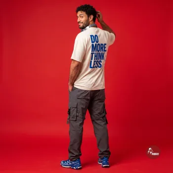 Do More Think Less oversized Cream Tech-Fabric productivity T-Shirt